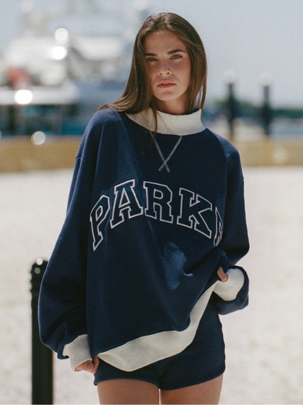 SOLD OUT PARKE Navy + Heather Gray Mock neck Oversized Sweatshirt
